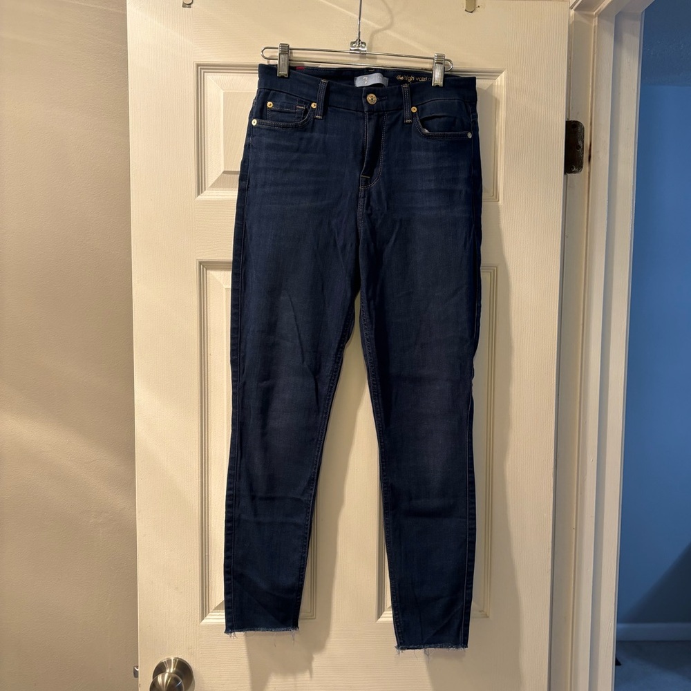 7 For All Mankind High Waist Skinny Very Dark Jeans 26